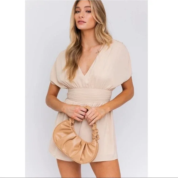 Short Sleeve Taupe Romper - Picture 4 of 8